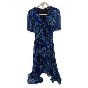 The Kooples Dolce Vite Floral Midi Dress - Blue - size 1 small US 4 asymmetrical